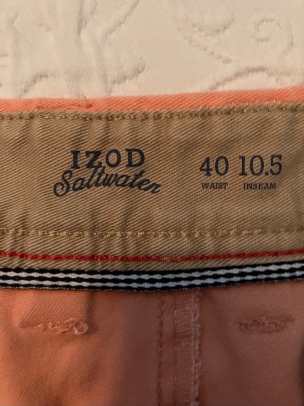 Izod Saltwater Coral Chino Shorts with Navy Trim